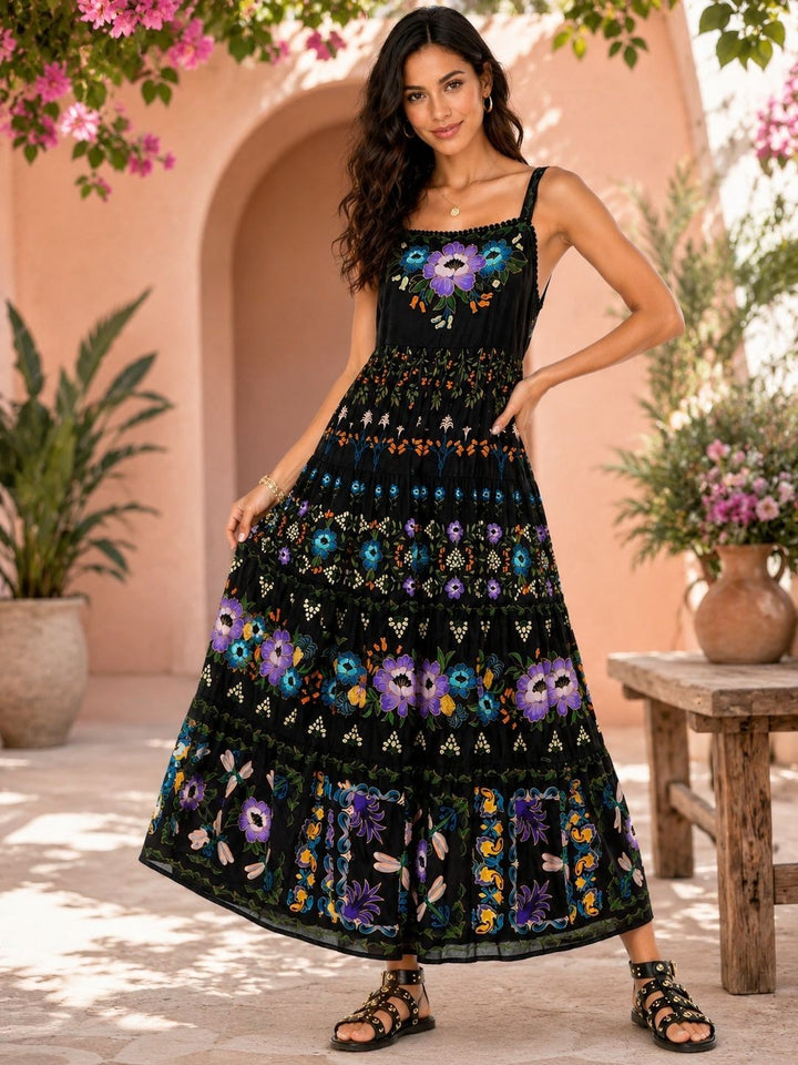 Farm Rio Enchanted Garden Black Dress