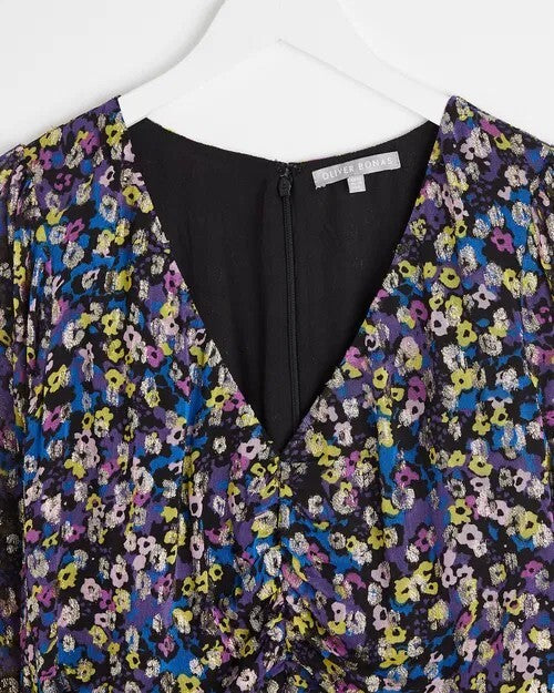 Oliver Bonas Floral Metallic Midi Dress Maxi Boho Beach