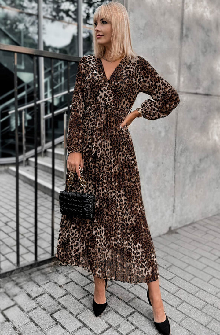 Zoe Animal Printed Midaxi Dress-Brown