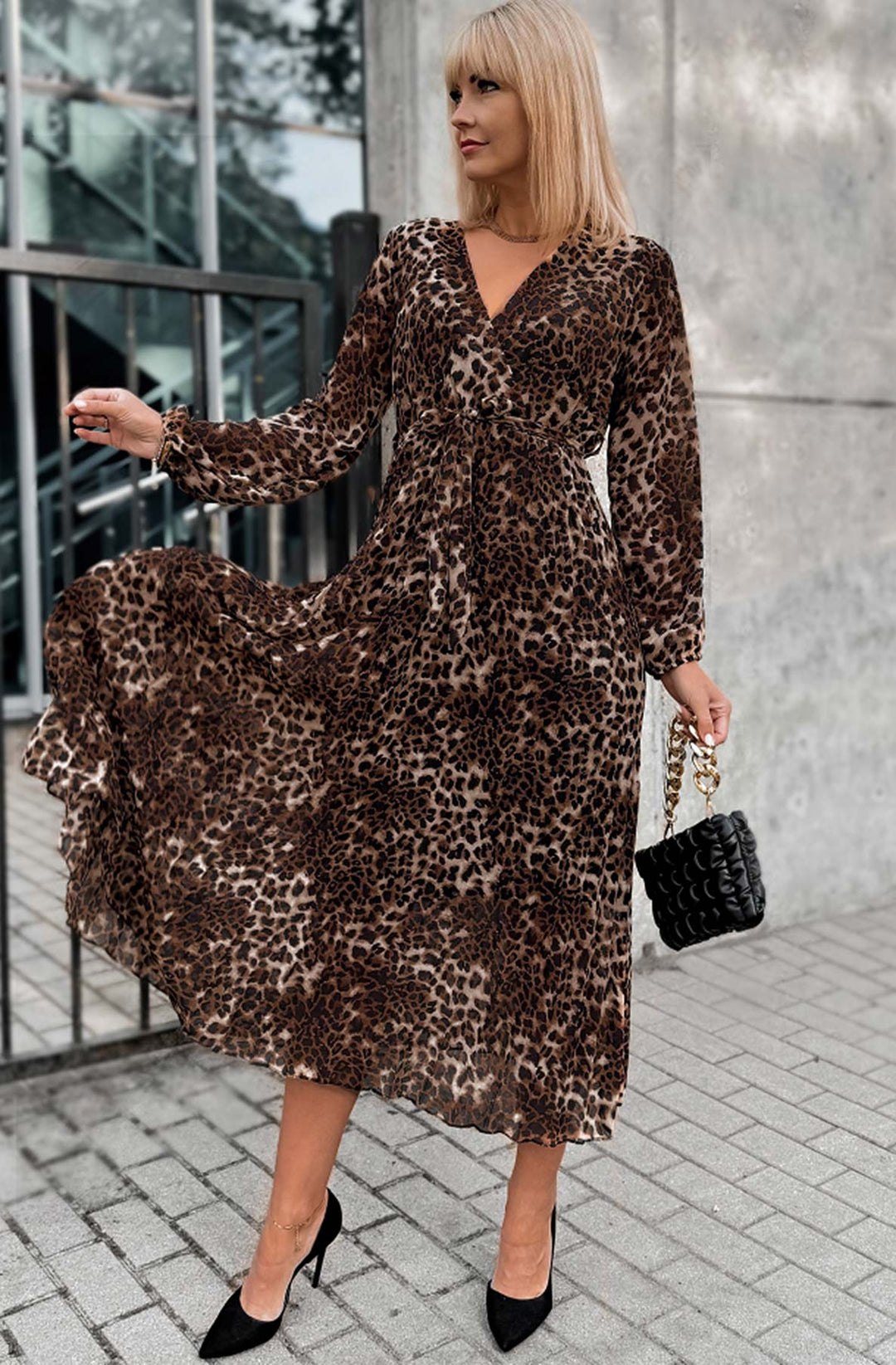 Zoe Animal Printed Midaxi Dress-Brown