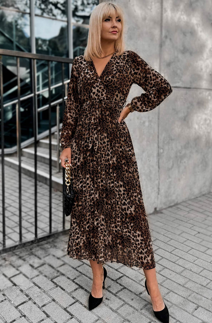 Zoe Animal Printed Midaxi Dress-Brown