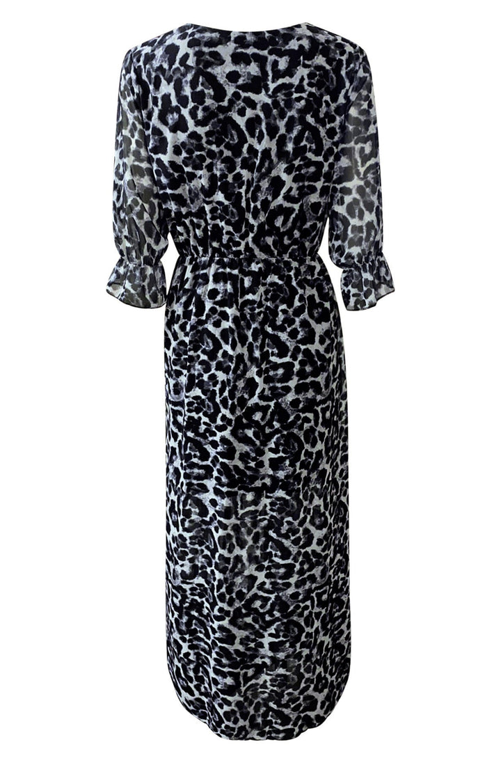 Arlette Leopard Print Chiffon Maxi Dress-Black