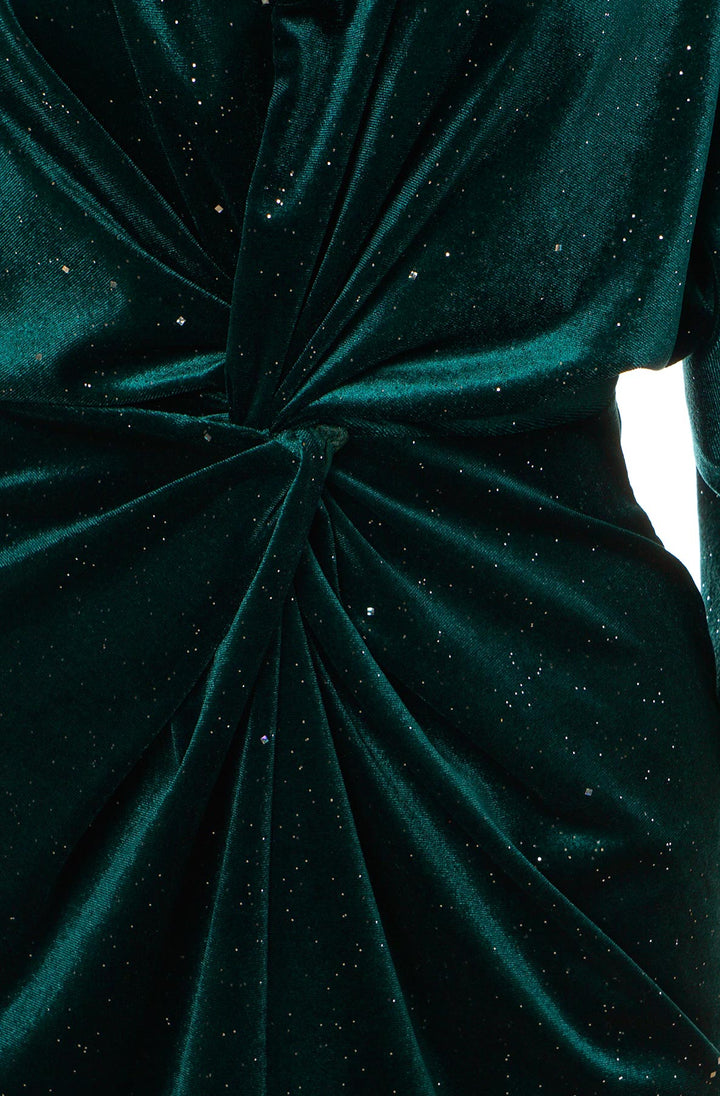 Seraphina Velvet Bodycon Mini Shimmer Glitter Dress-Bottle Green