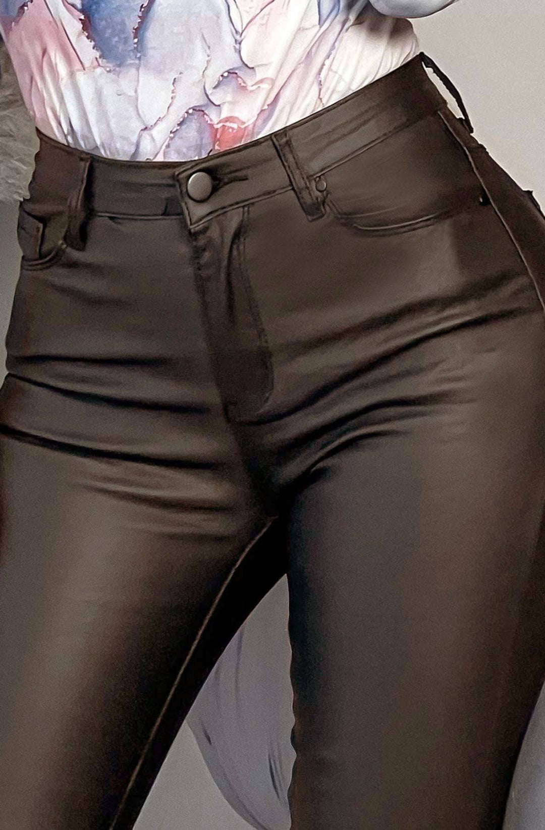 Jordan Leatherette Pocket Detail Trousers-Dark Brown