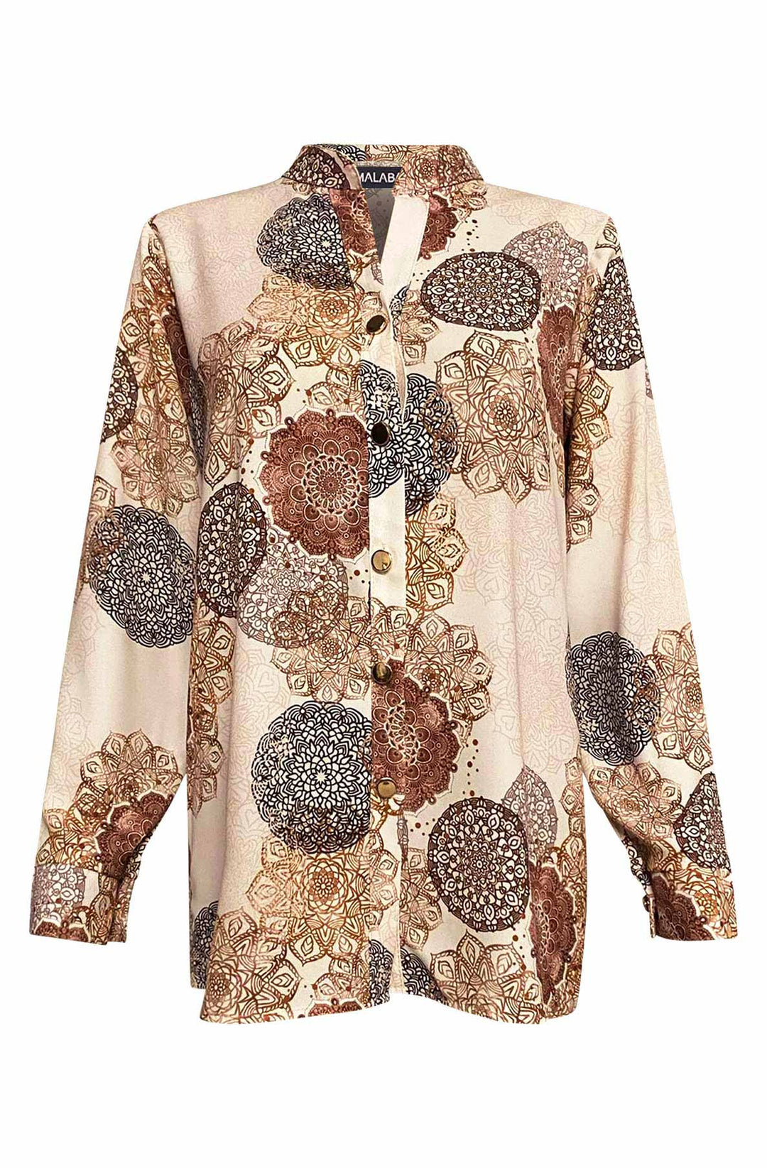 Katrina Mandala Printed Shirt Blouse Top-Brown