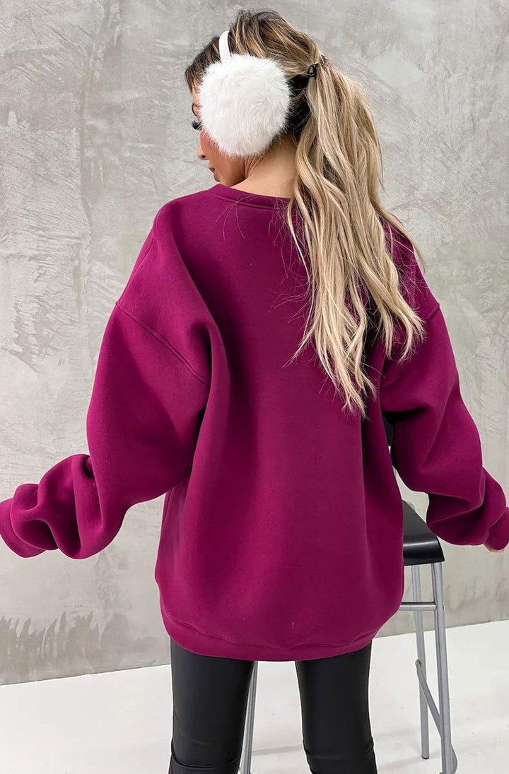Kelly Oversized 'NY' Printed Jumper Sweatshirt-Cherry